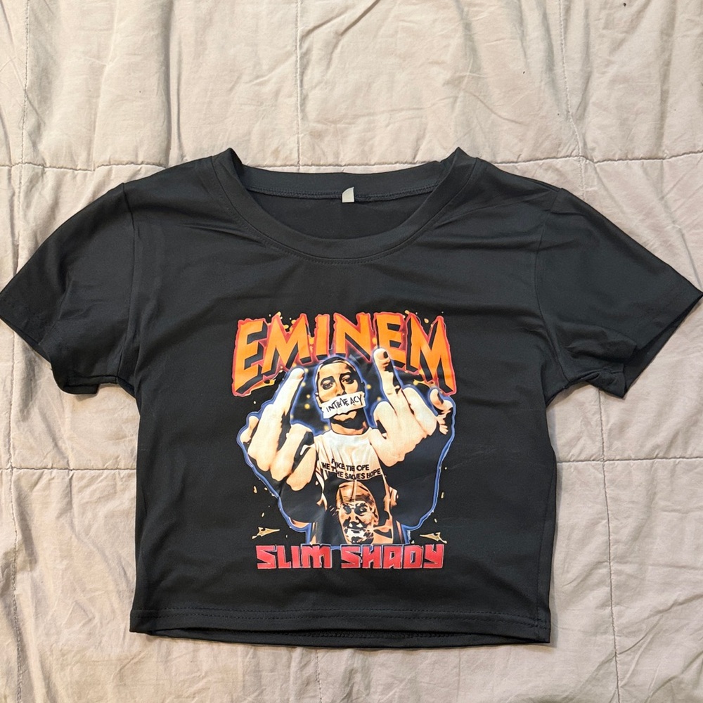Eminem Slim Shady Black Graphic Crop Tee